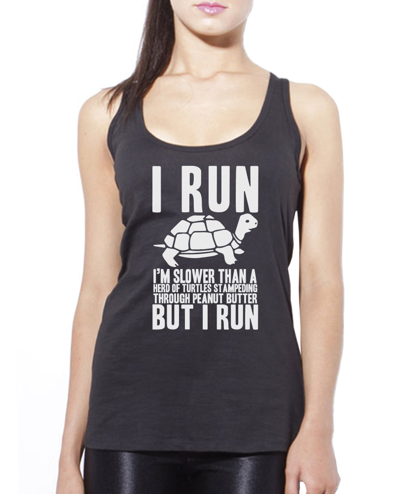 Running Vest Funny Womens Sports Performance Singlet I Run Because I Think My 
