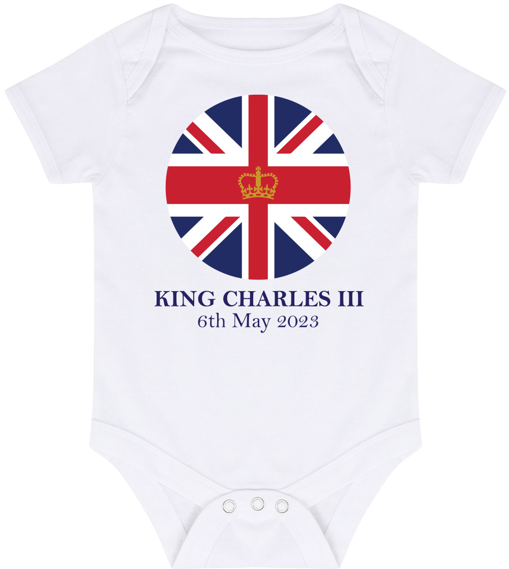 King Charles III Union Jack Baby Vest Coronation Monarch Souvenir 6th May Party