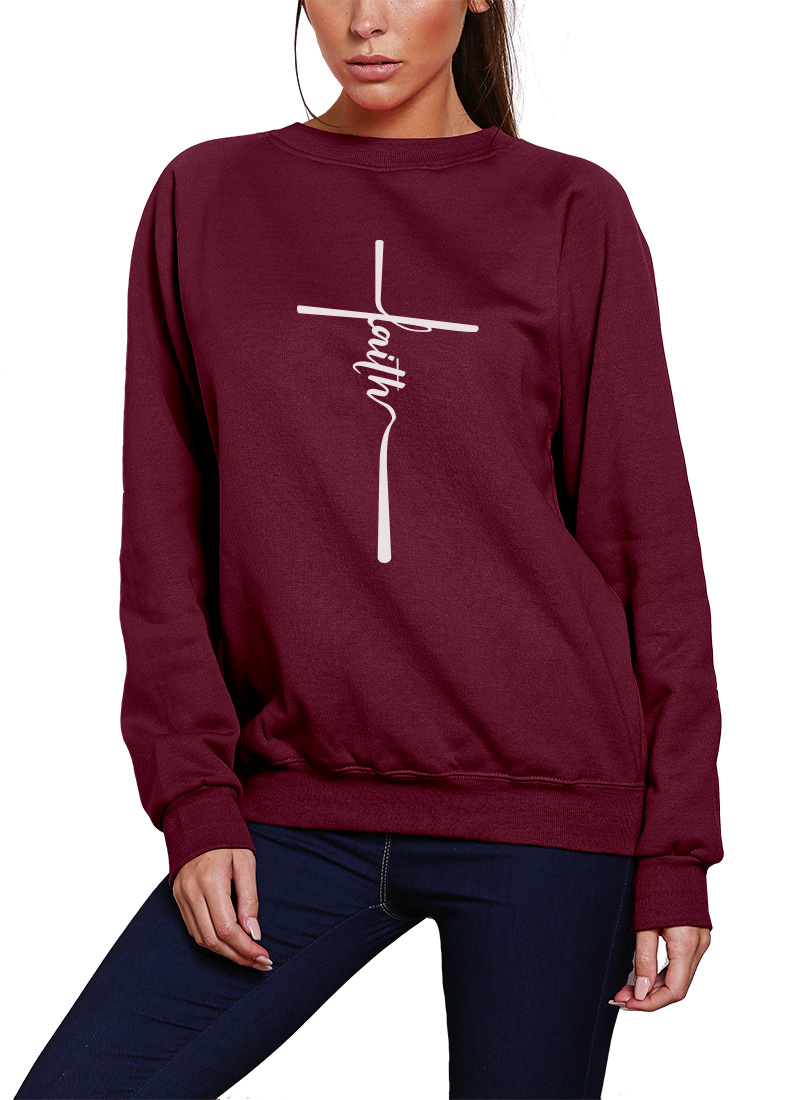 Faith Womens Sweatshirt Christian Cross Jesus God Church Sunday