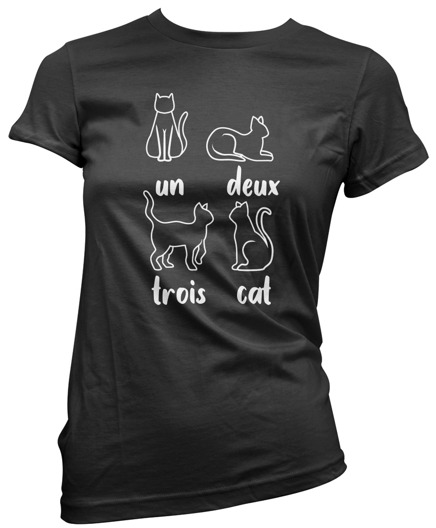 Un Deux Trois Katze französisches Damen-T-Shirt süß Kätzchen Haustier lustig Katzenliebhaber Geschenk - Bild 3 von 8