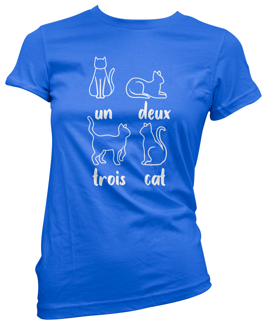 Un Deux Trois Katze französisches Damen-T-Shirt süß Kätzchen Haustier lustig Katzenliebhaber Geschenk - Bild 4 von 8