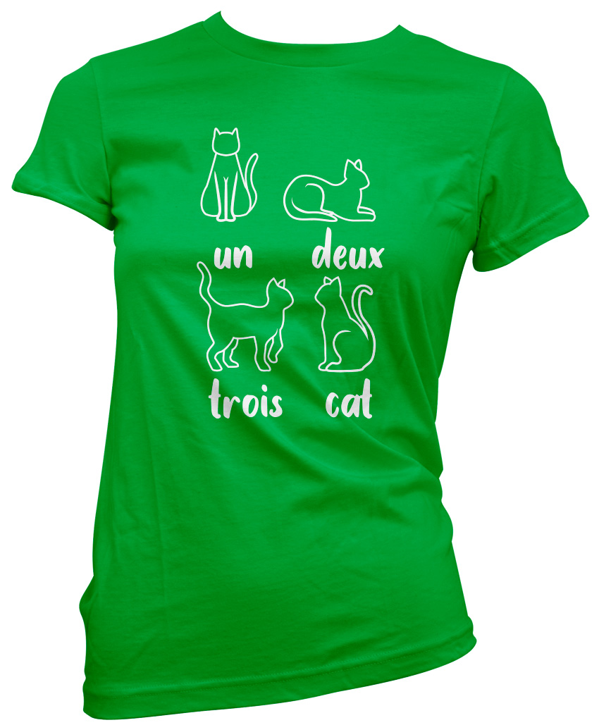Un Deux Trois Katze französisches Damen-T-Shirt süß Kätzchen Haustier lustig Katzenliebhaber Geschenk - Bild 8 von 8