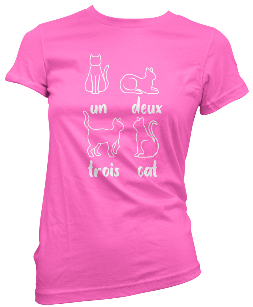 Un Deux Trois Katze französisches Damen-T-Shirt süß Kätzchen Haustier lustig Katzenliebhaber Geschenk - Bild 6 von 8