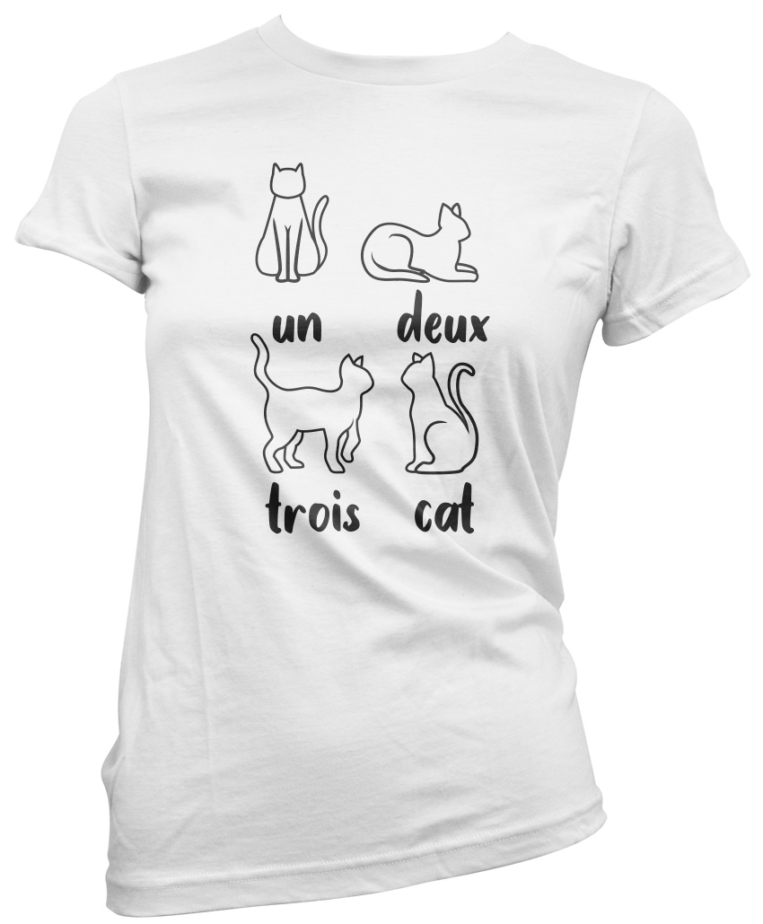 Un Deux Trois Katze französisches Damen-T-Shirt süß Kätzchen Haustier lustig Katzenliebhaber Geschenk - Bild 5 von 8